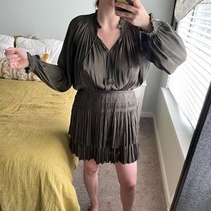 Reset Pleated Satin Mini Dress L